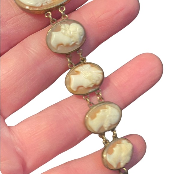 Stunning Antique Art Deco Italy Carved Shell Cameo Link Bracelet 900 GF wash - Picture 5 of 11